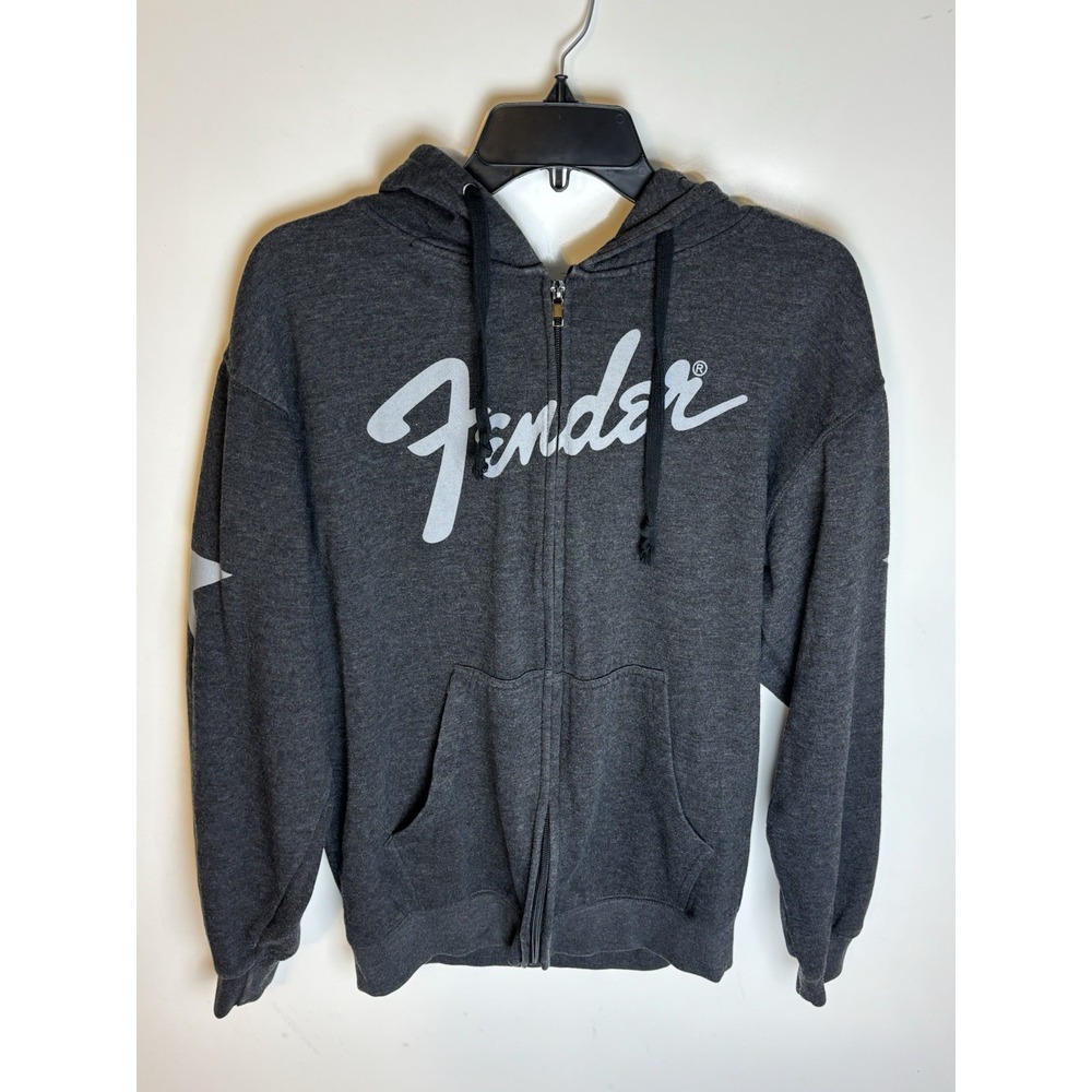 Fender Full Zip Hoodie Size Large Gray Music Guitars Amp Sweatshirt Small